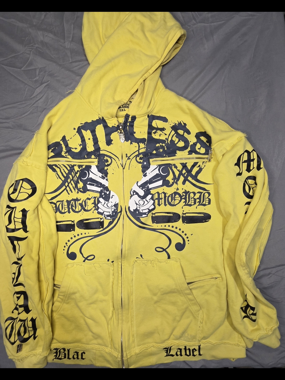 Vintage Blac Label Y2K Skull  Graphic Full Zip Hoodie 5XL Oversized Streetwear